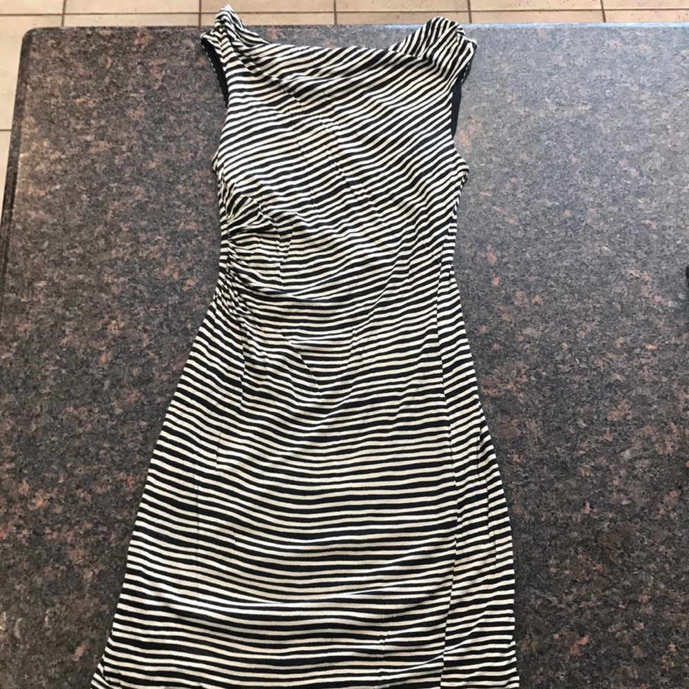 Loft Black and white striped sleeveless dress